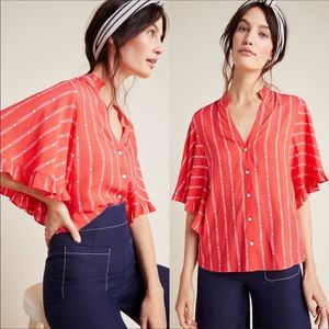 Maeve by Anthropologie Aveiro Flutter Sleeve Blouse